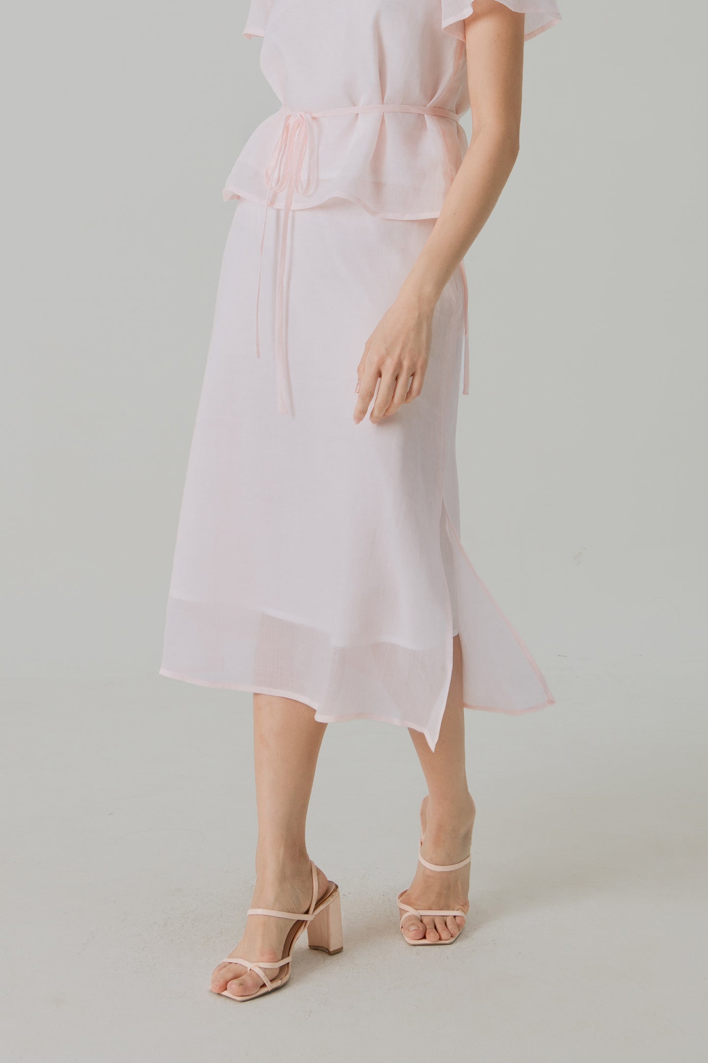 Aire Midi Skirt with Tie-Ribbon - Pink Blossom