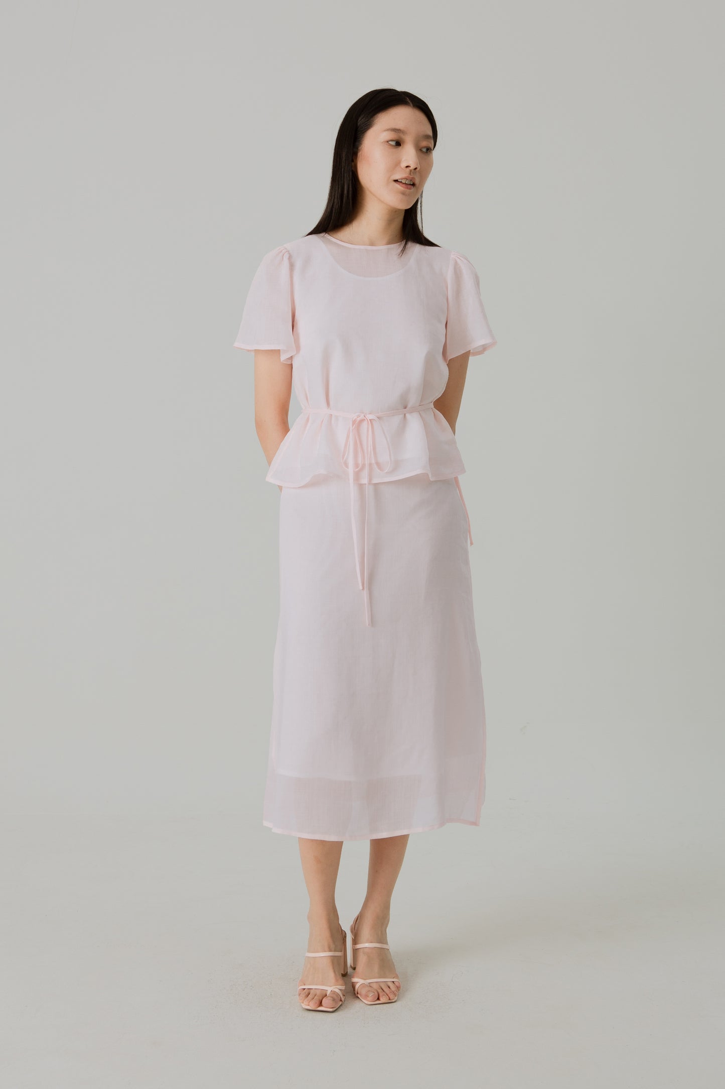 Aire Midi Skirt with Tie-Ribbon - Pink Blossom