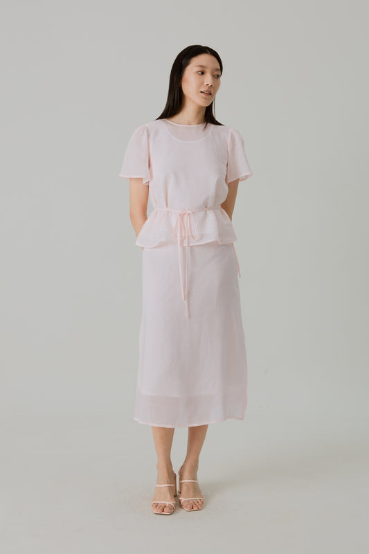 Aire Midi Skirt with Tie-Ribbon - Pink Blossom