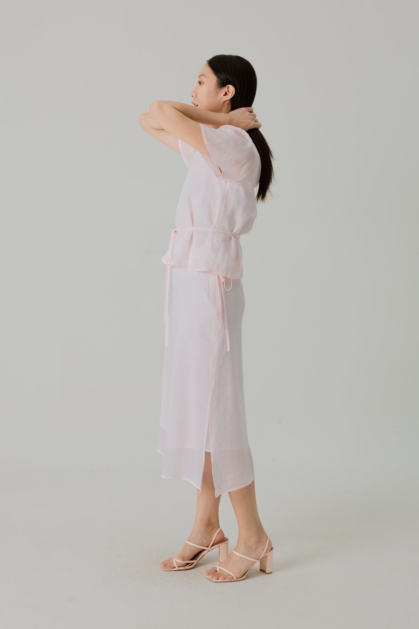 Aire Midi Skirt with Tie-Ribbon - Pink Blossom