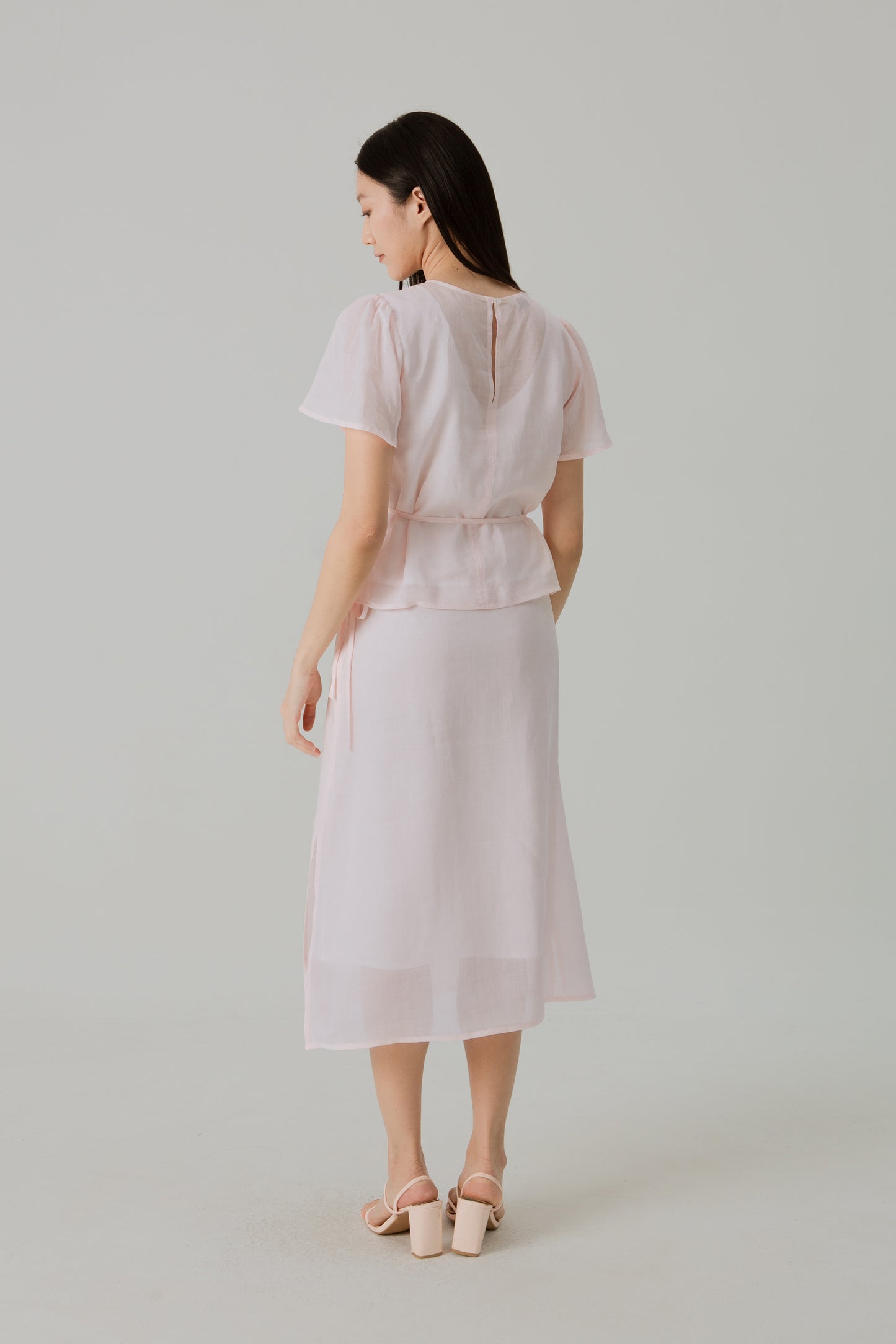 Aire Midi Skirt with Tie-Ribbon - Pink Blossom