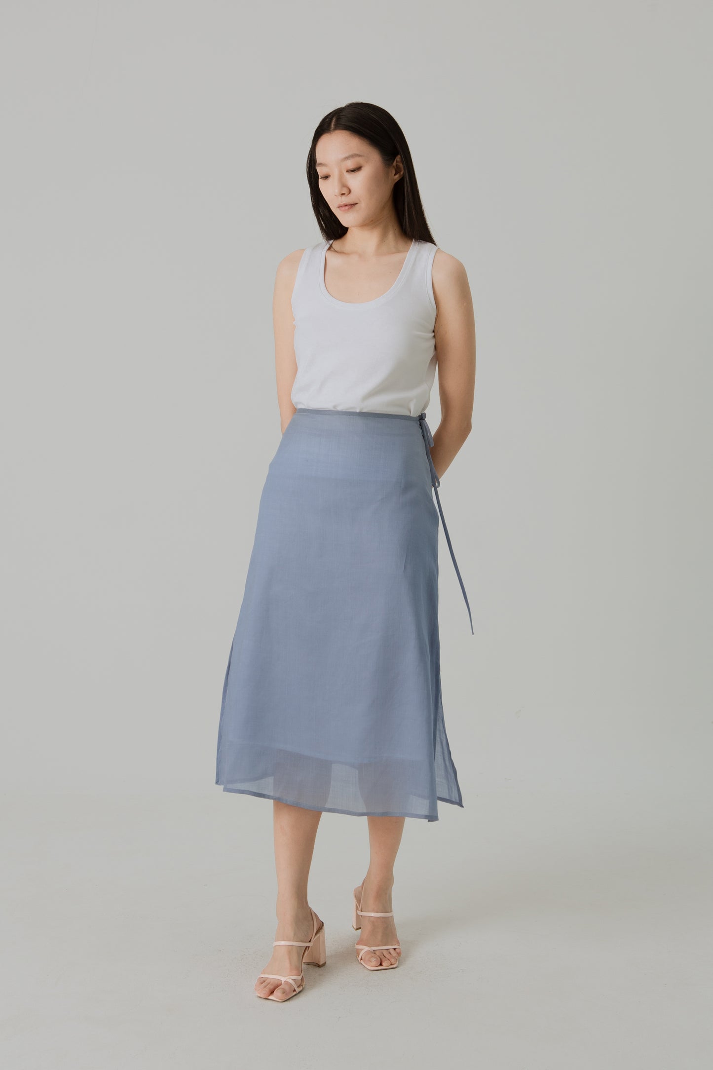 Aire Midi Skirt with Tie-Ribbon - Sky