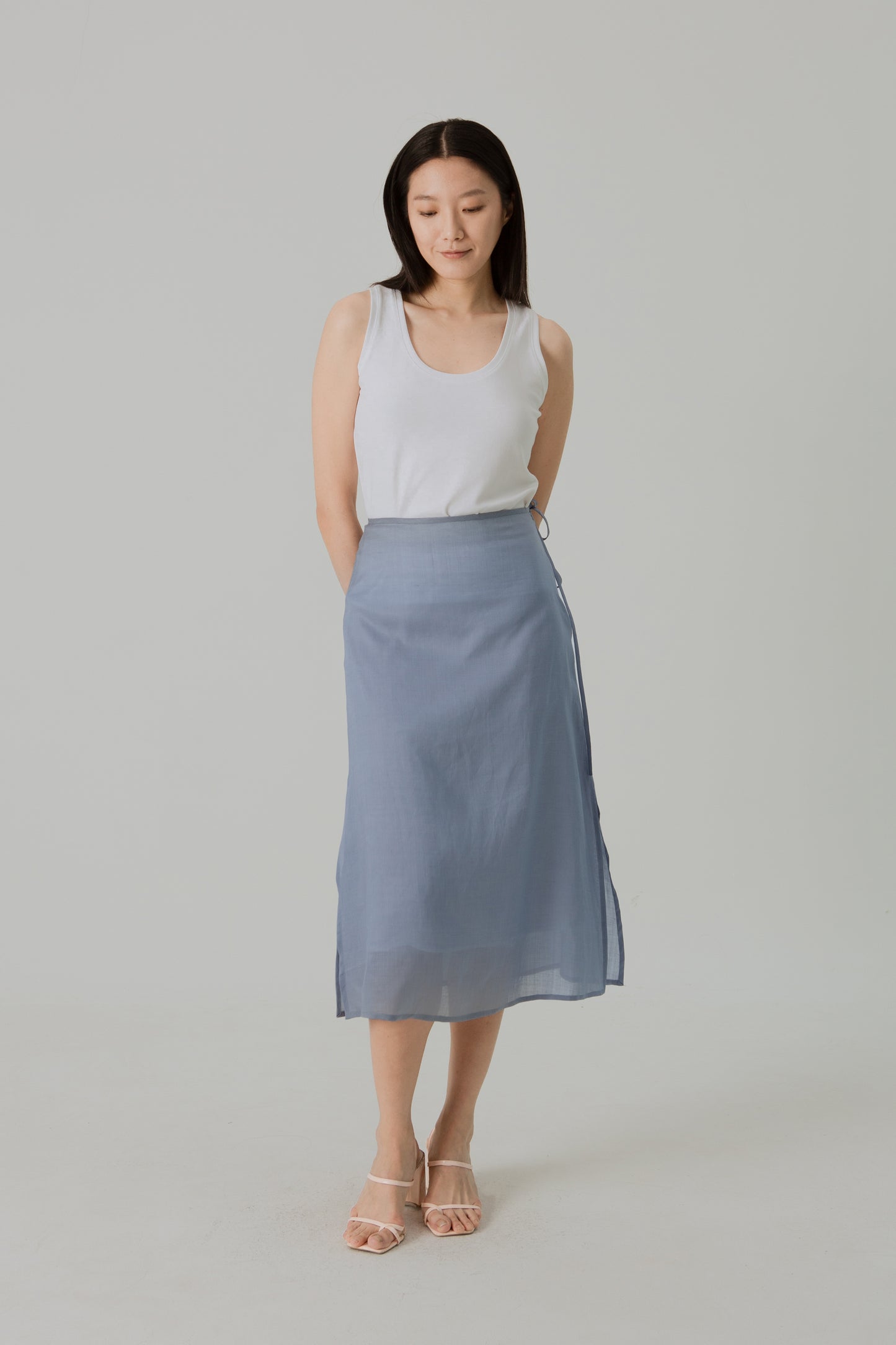 Aire Midi Skirt with Tie-Ribbon - Sky