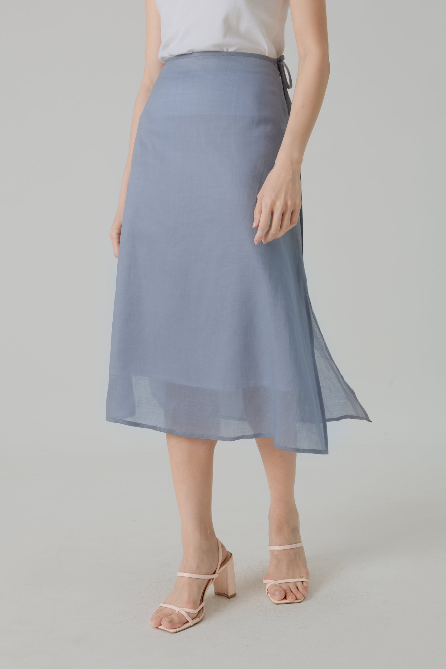 Aire Midi Skirt with Tie-Ribbon - Sky