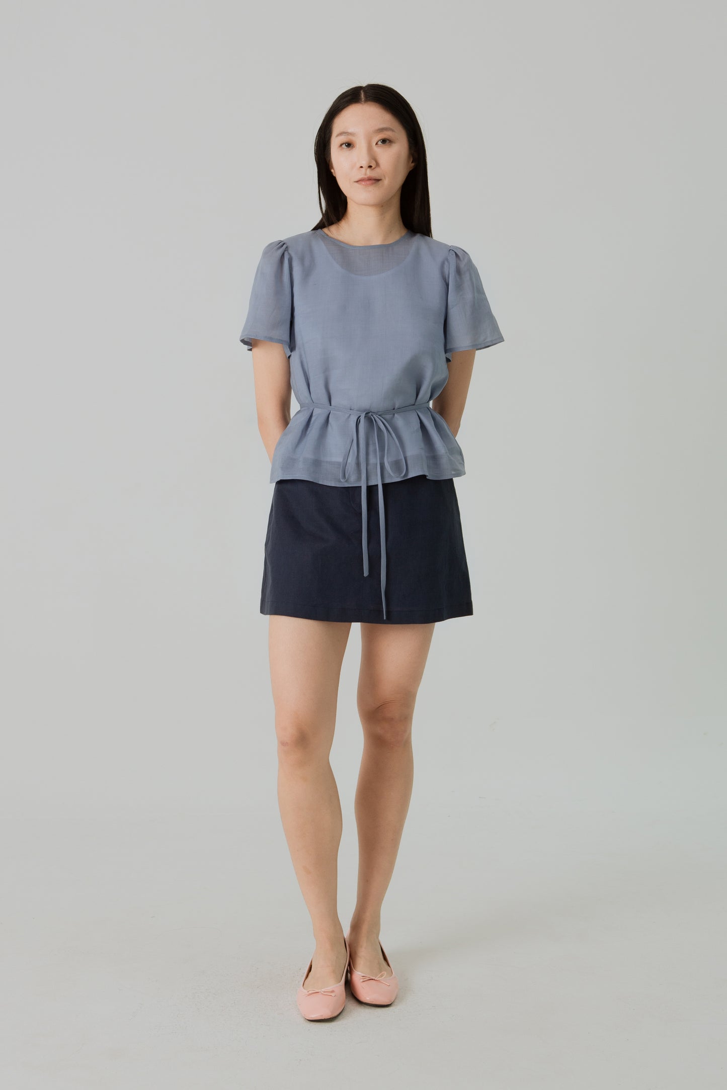 Aire Blouse with Flutter Sleeves - Sky