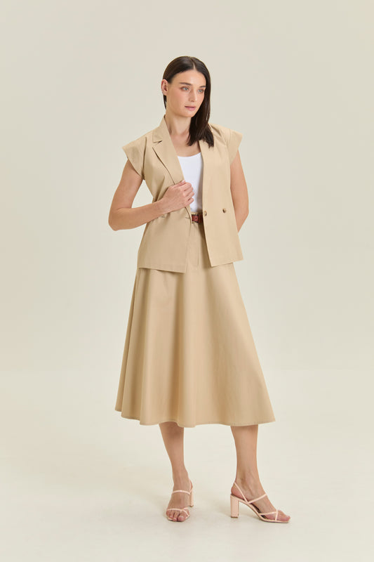 Tailored Wrap Vest Blouse - Khaki