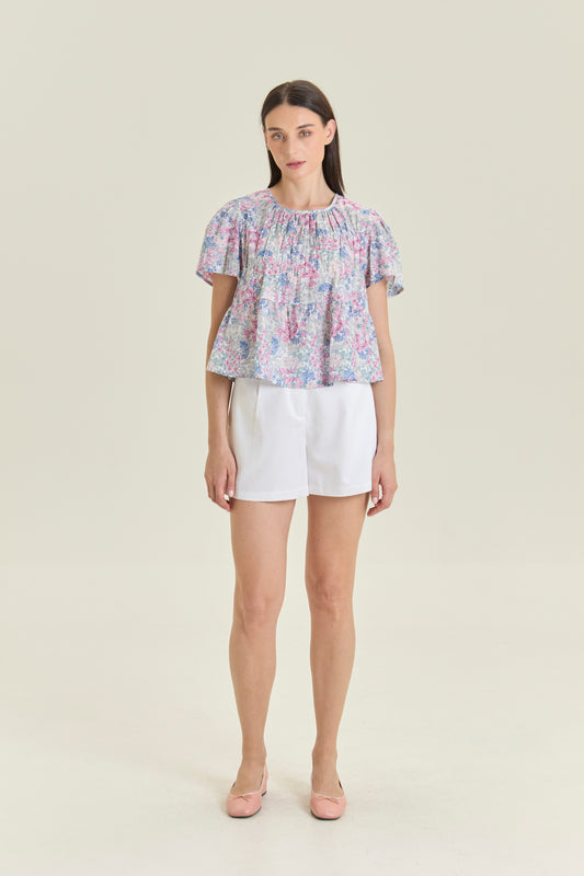 Weekend Ruched Blouse - Berry Bloom