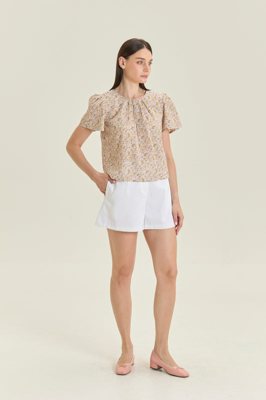 Weekend Gathered Blouse - Blush Garden
