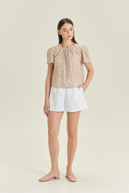 Weekend Gathered Blouse - Blush Garden
