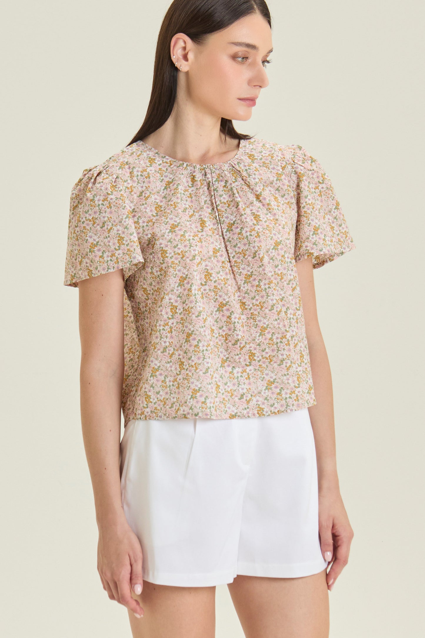 Weekend Gathered Blouse - Blush Garden