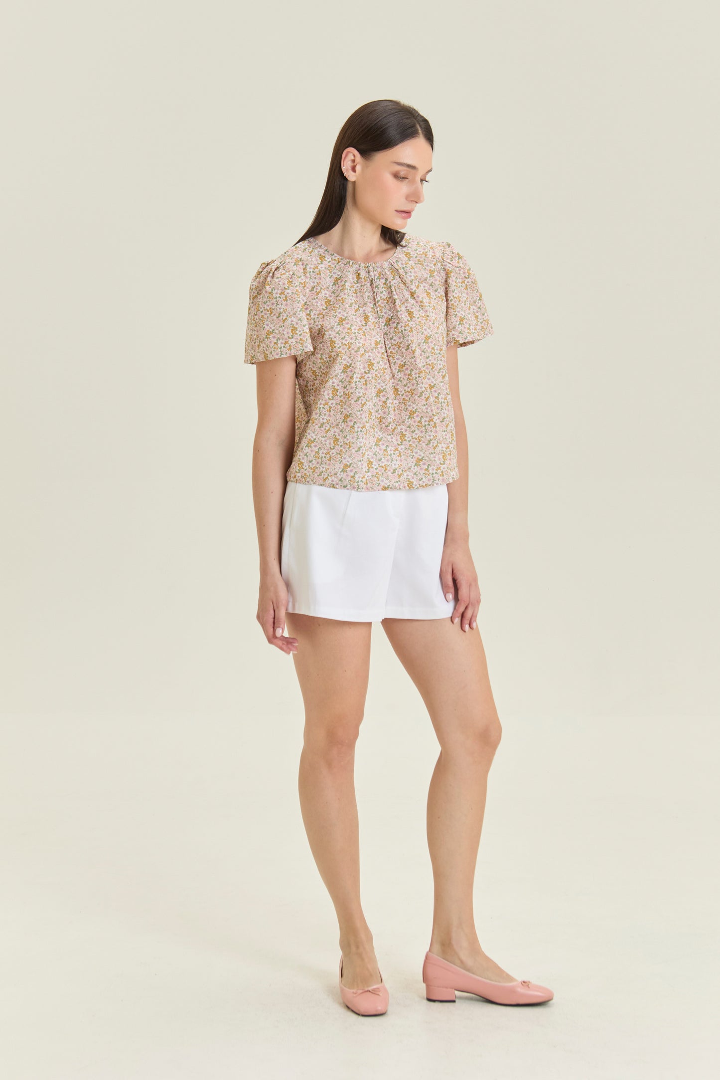 Weekend Gathered Blouse - Blush Garden
