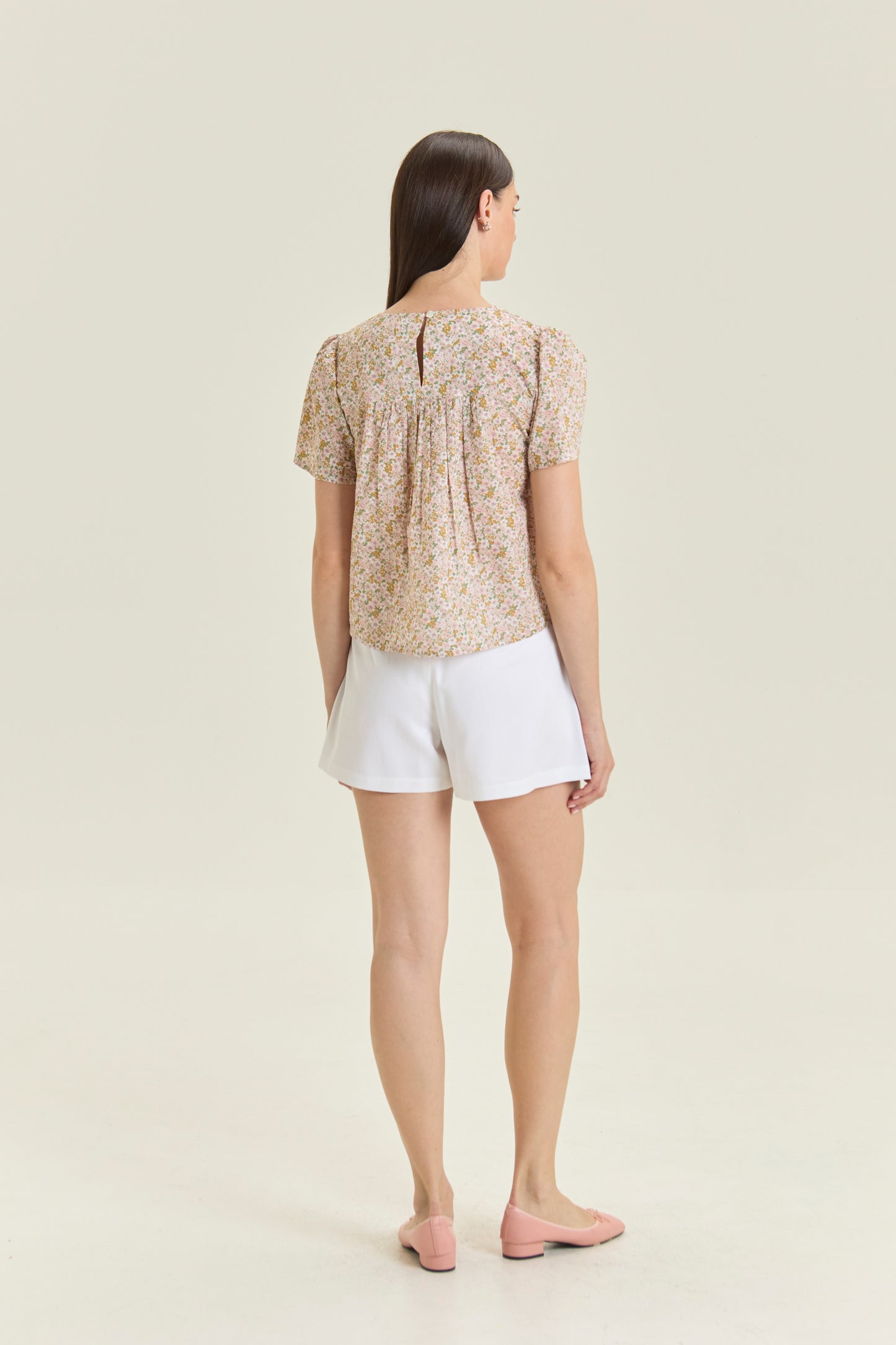 Weekend Gathered Blouse - Blush Garden