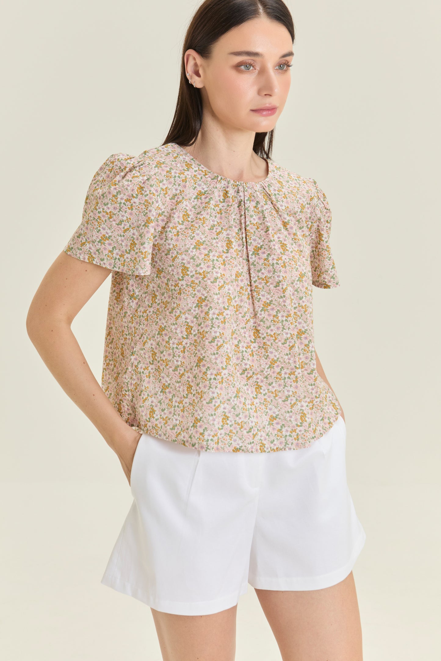 Weekend Gathered Blouse - Blush Garden