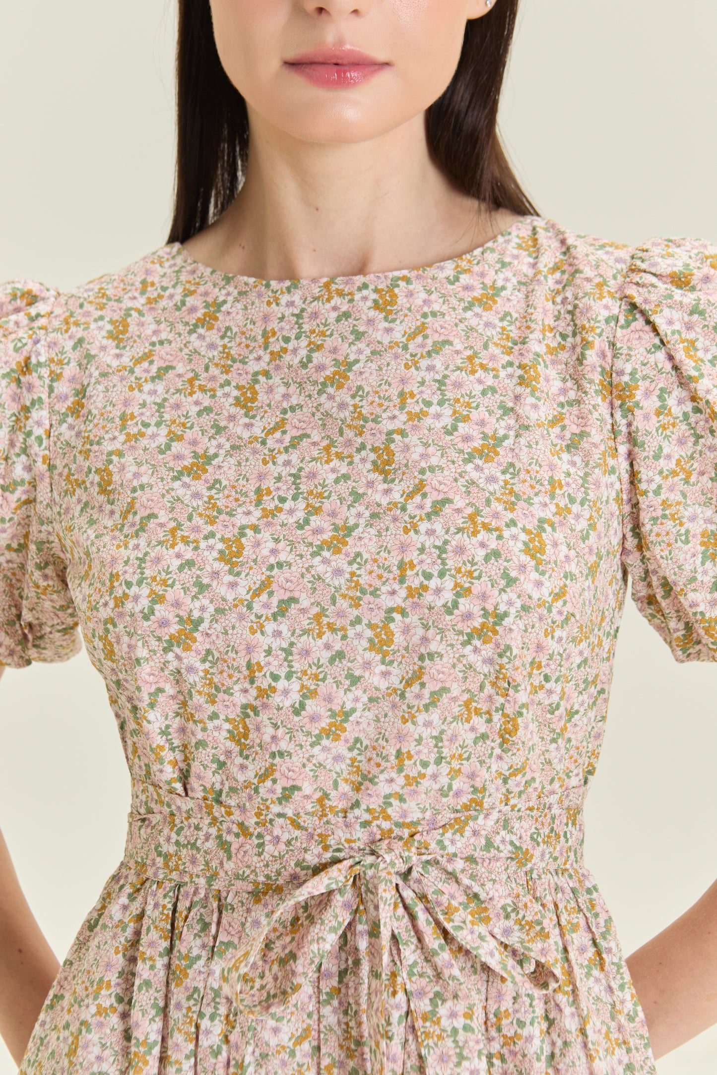 Puff Sleeved Wrap Tea Dress - Blush Garden