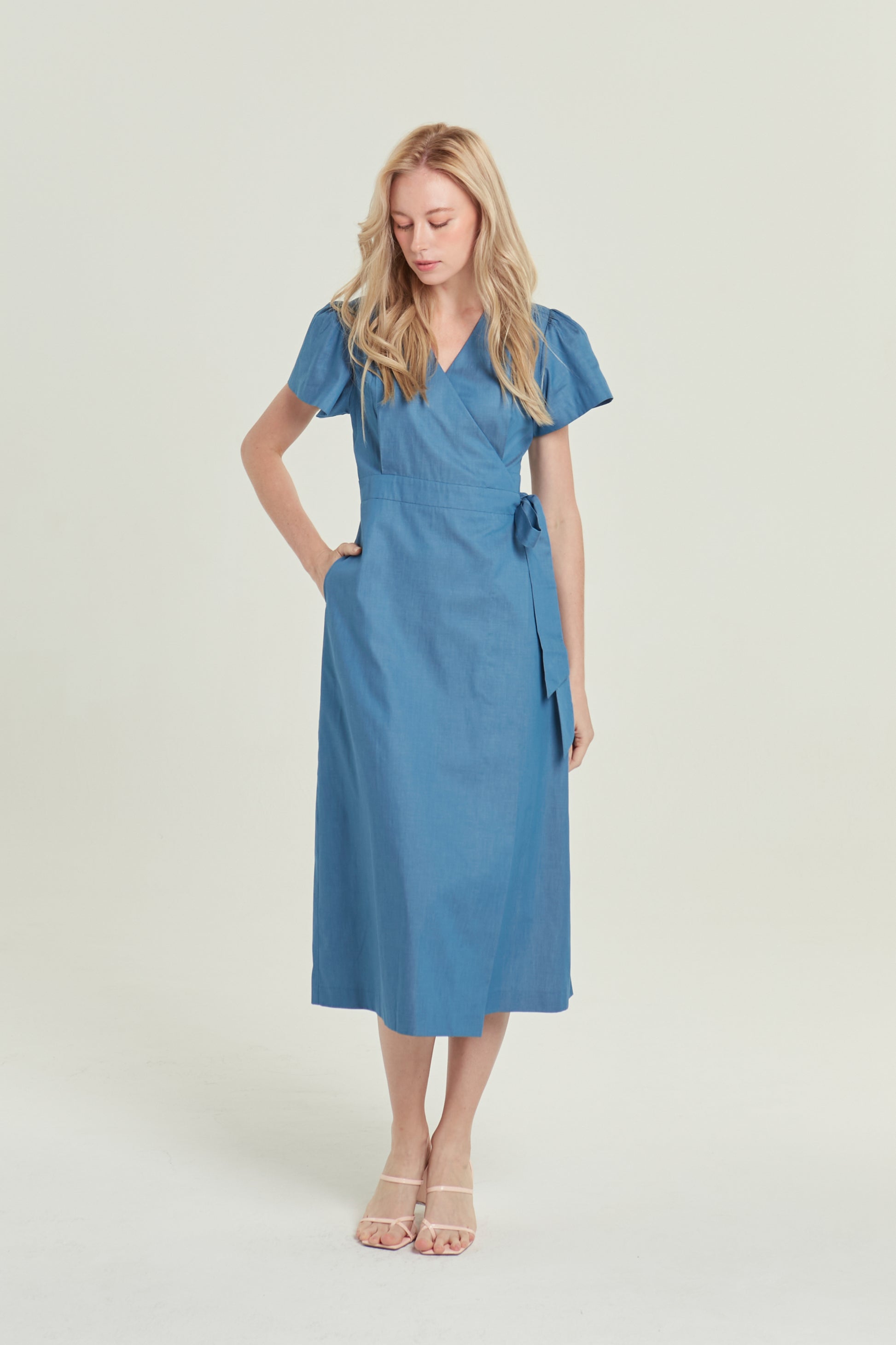 Denim Wrap Dress - Light Wash Rosylee Denim Wrap Dress - Light Wash Rosylee