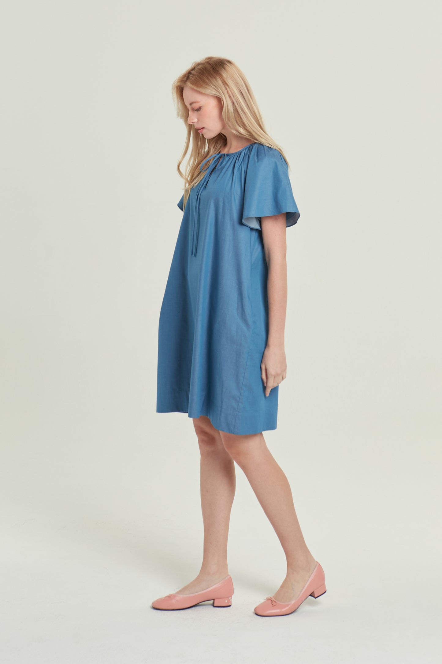 Denim Tie-Ribbon Tent Dress - Light Wash