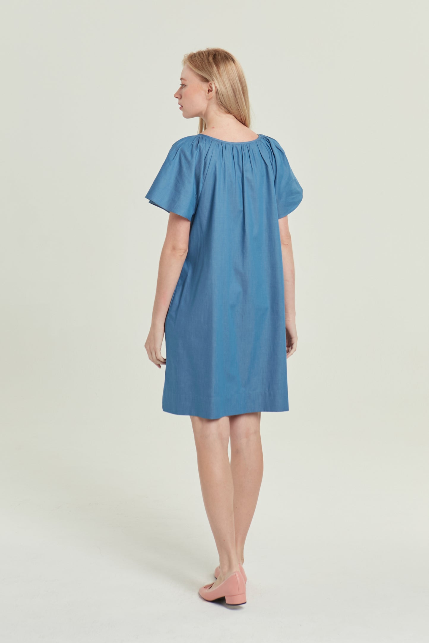 Denim Tie-Ribbon Tent Dress - Light Wash