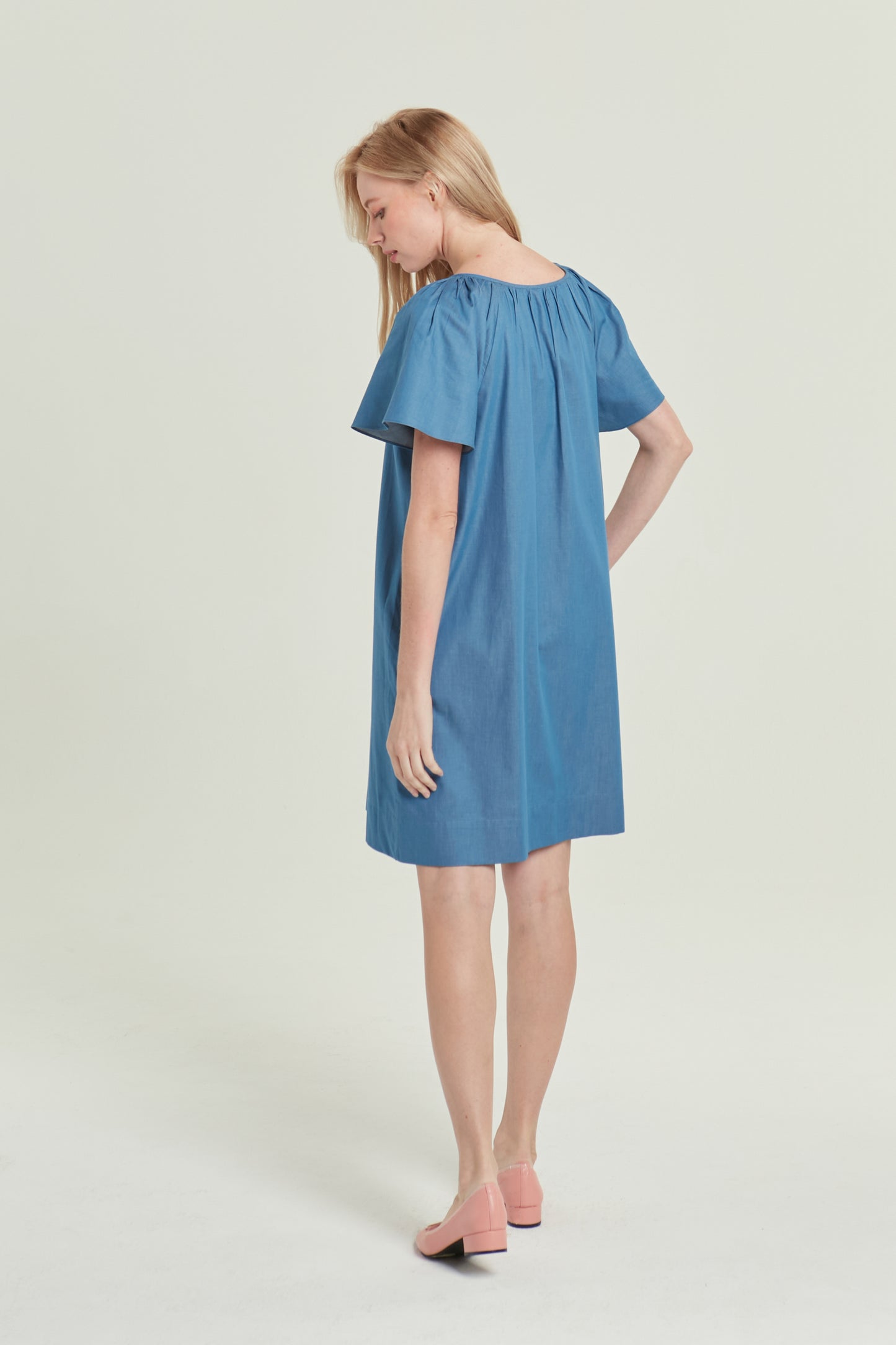 Denim Tie-Ribbon Tent Dress - Light Wash