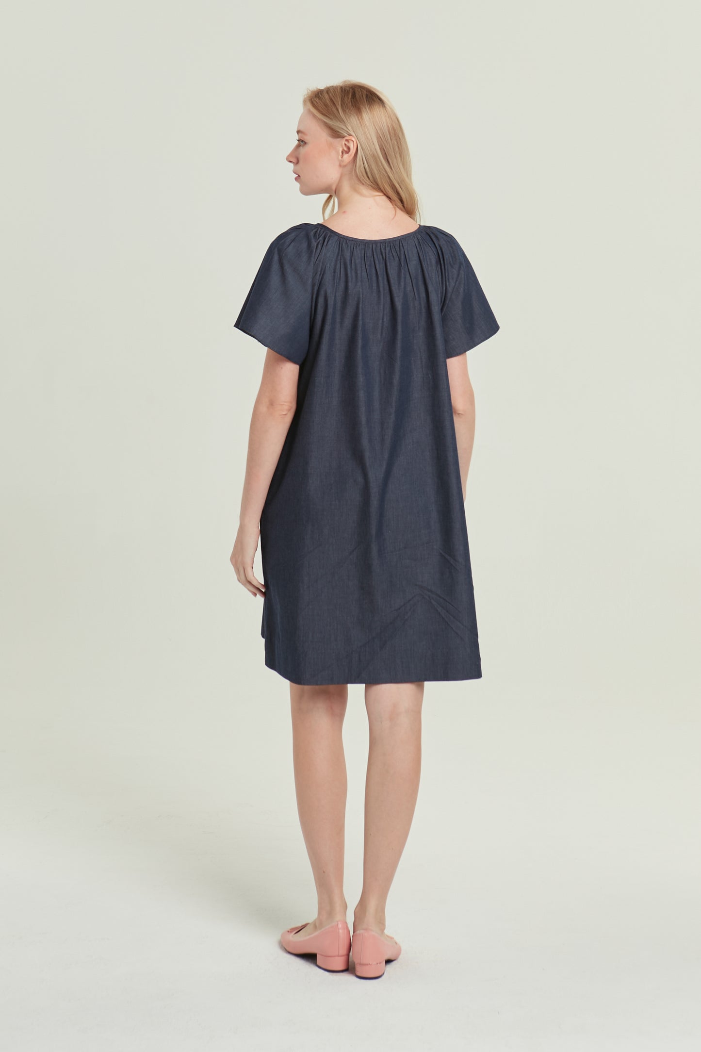 Denim Tie-Ribbon Tent Dress - Dark Wash