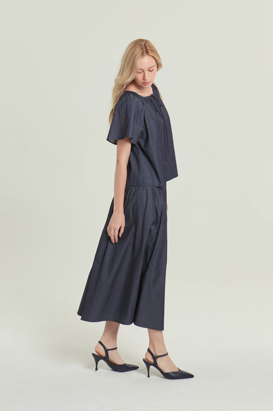 Denim Tiered Skirt - Dark Wash