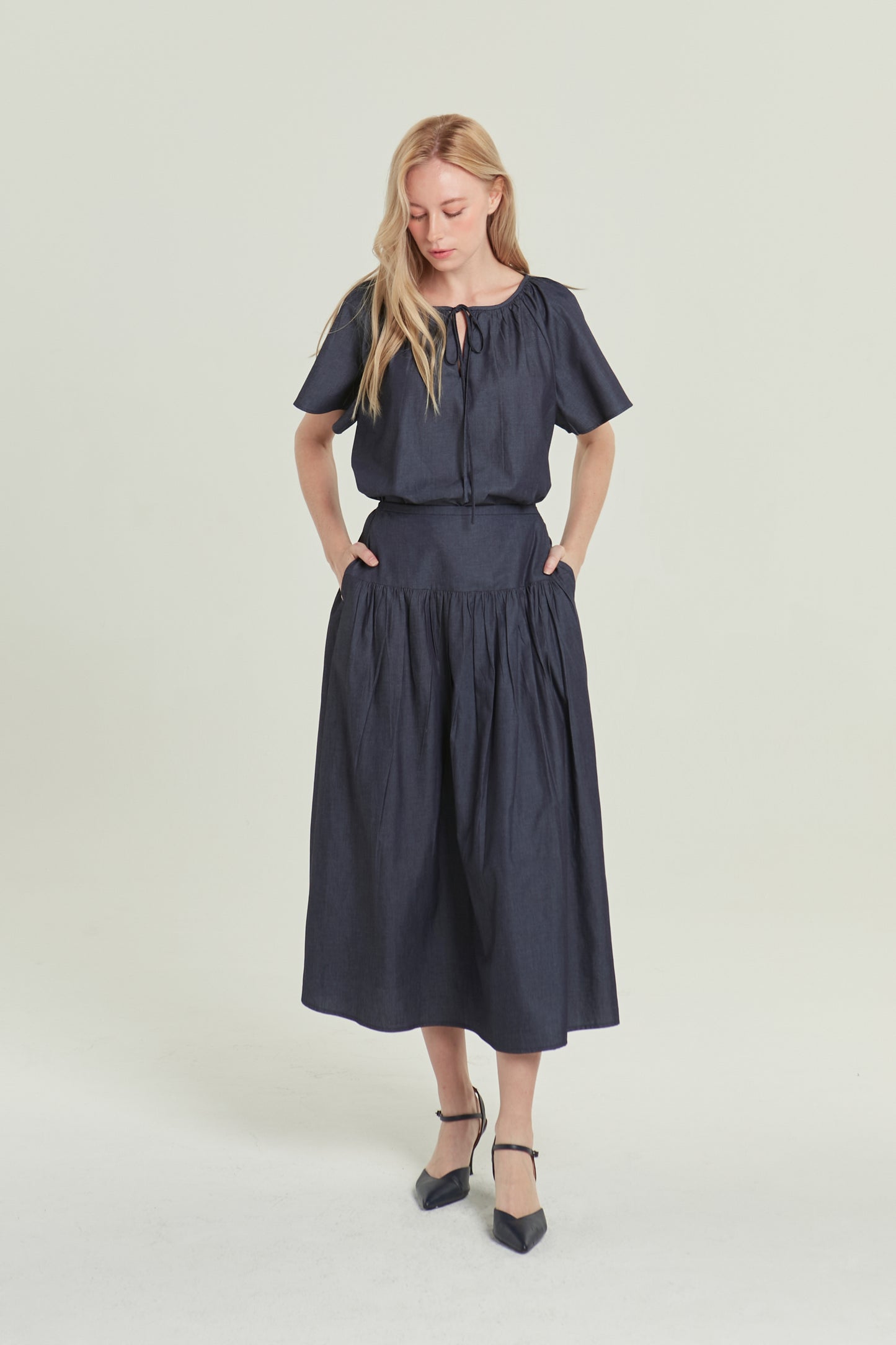 Denim Tiered Skirt - Dark Wash