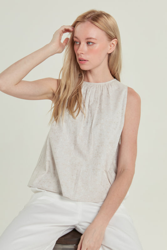 Tie-back Ruched Blouse in Floral Jacquard - Dusty Cream