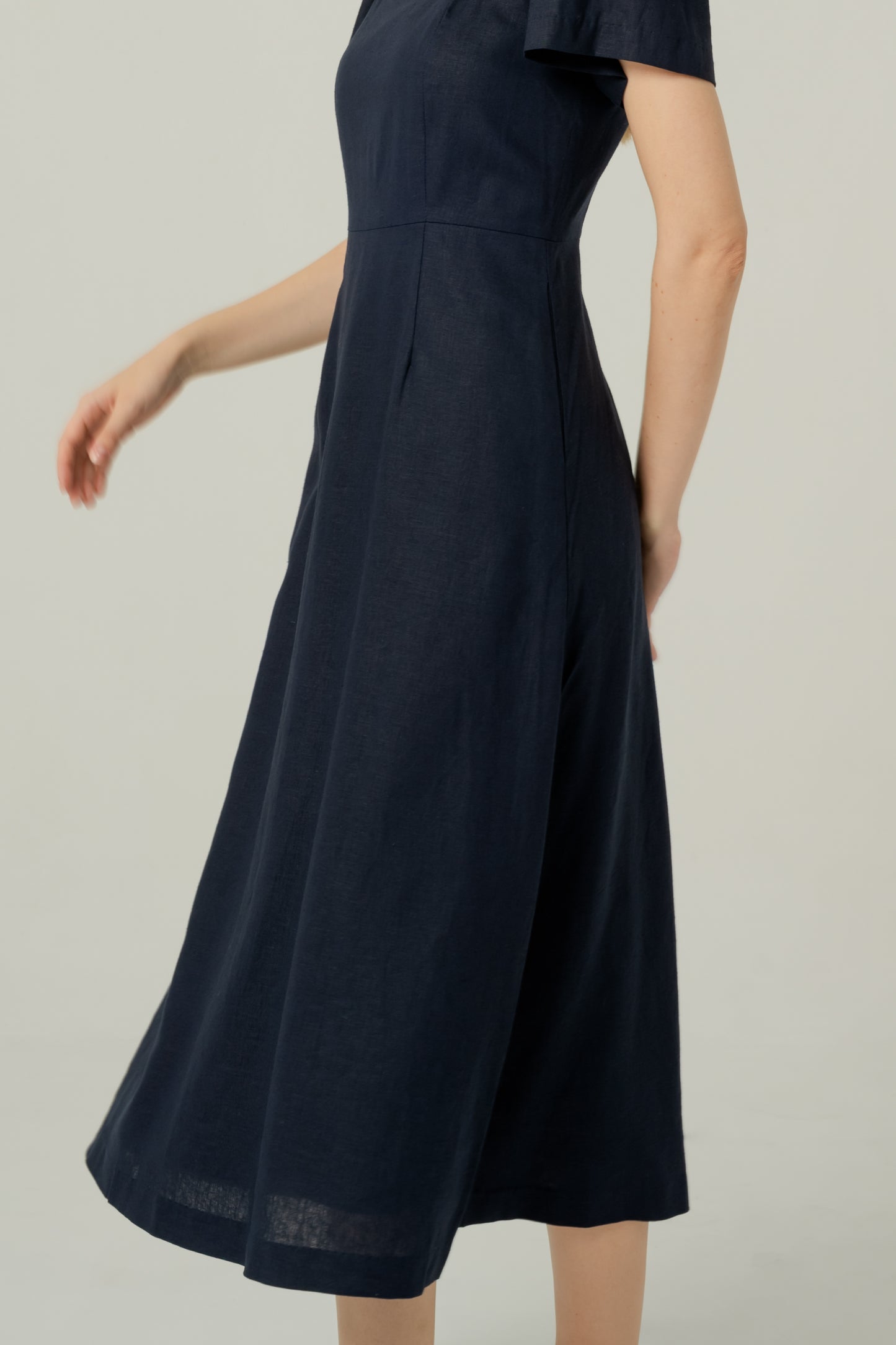 Scoop Neck A-line Tea Dress - Navy