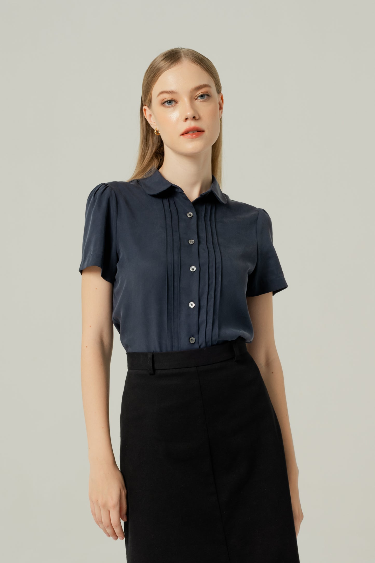 Signature Pintuck Blouse - Navy