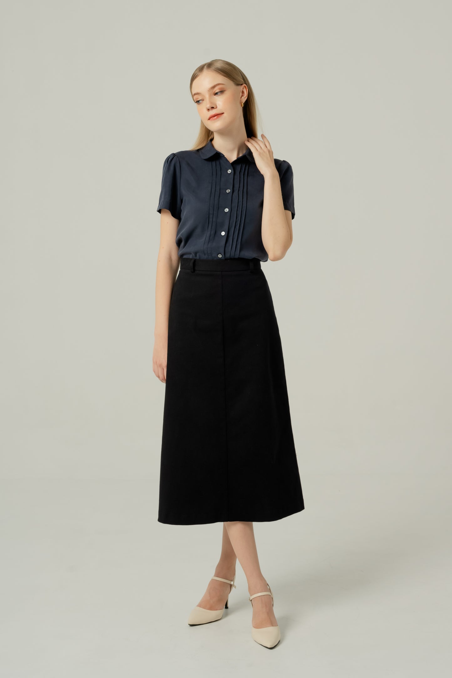 Signature Pintuck Blouse - Navy