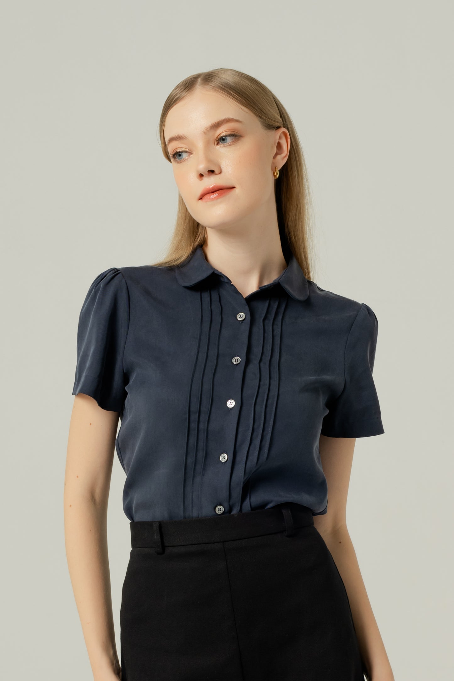 Signature Pintuck Blouse - Navy