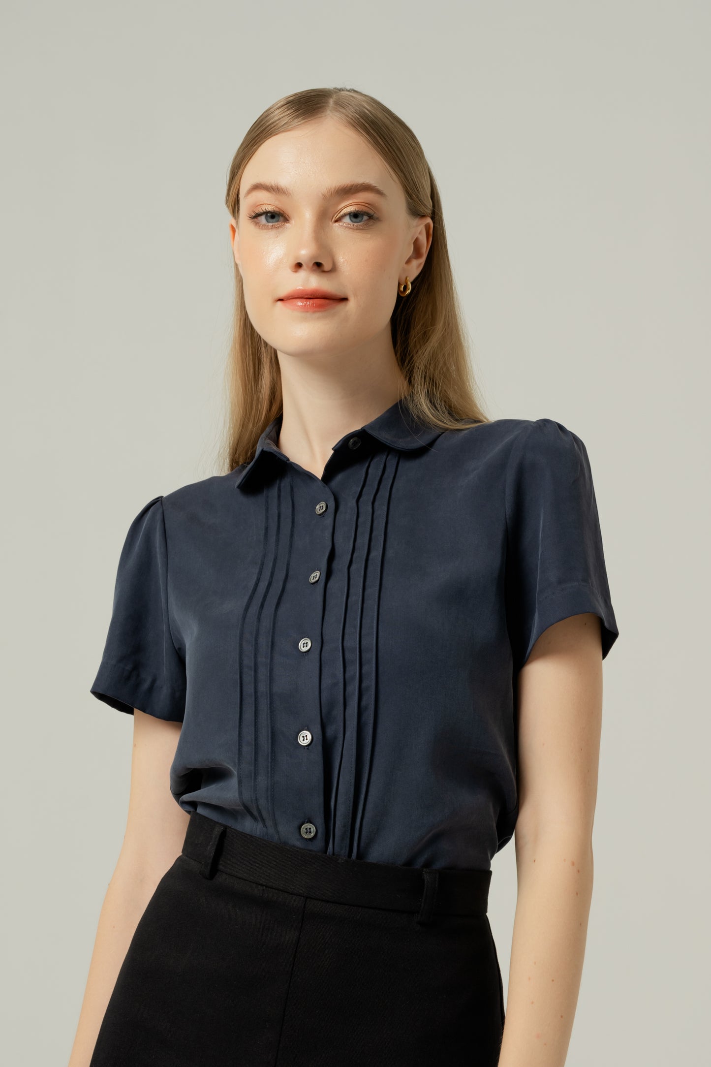 Signature Pintuck Blouse - Navy