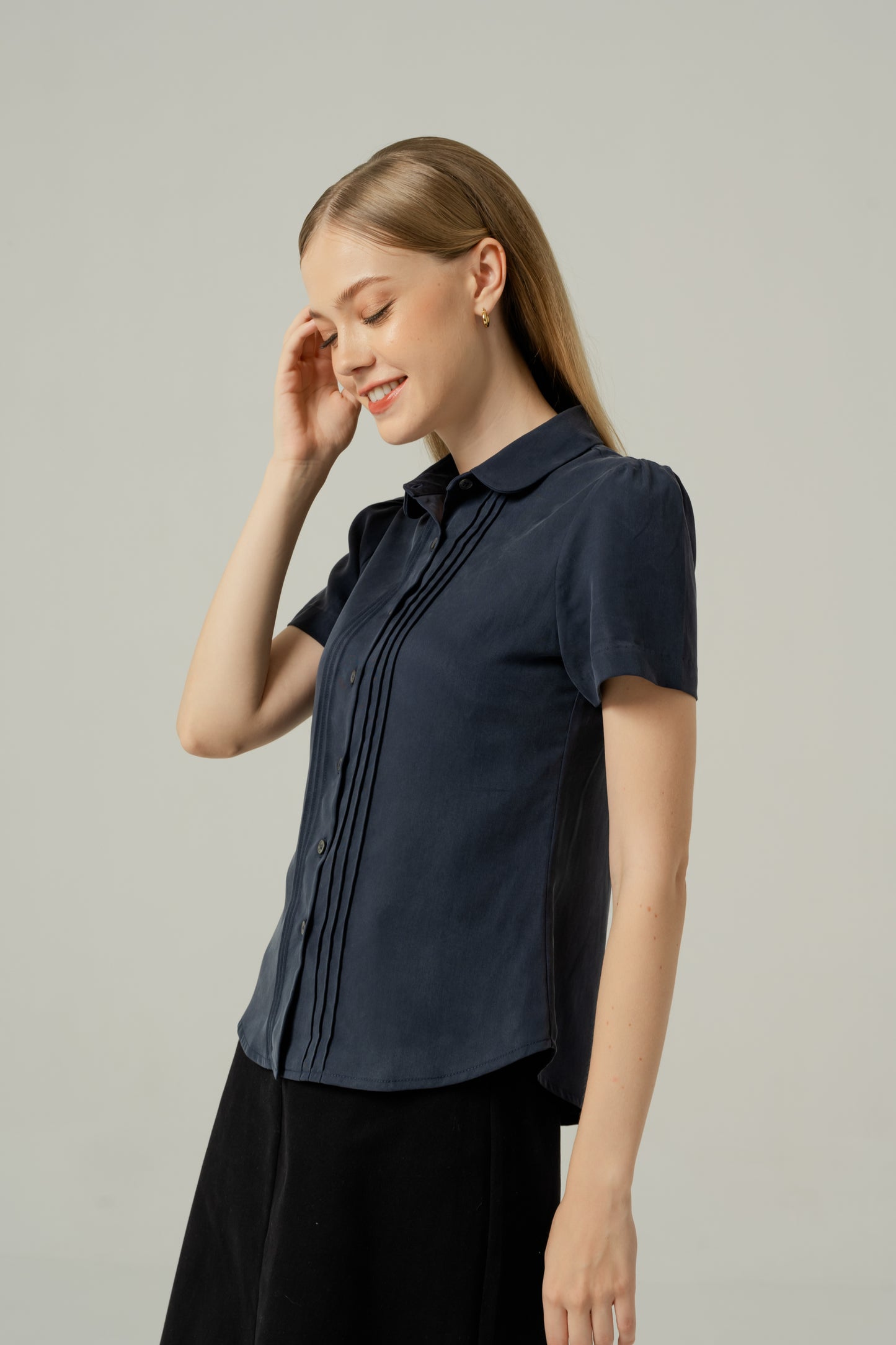 Signature Pintuck Blouse - Navy