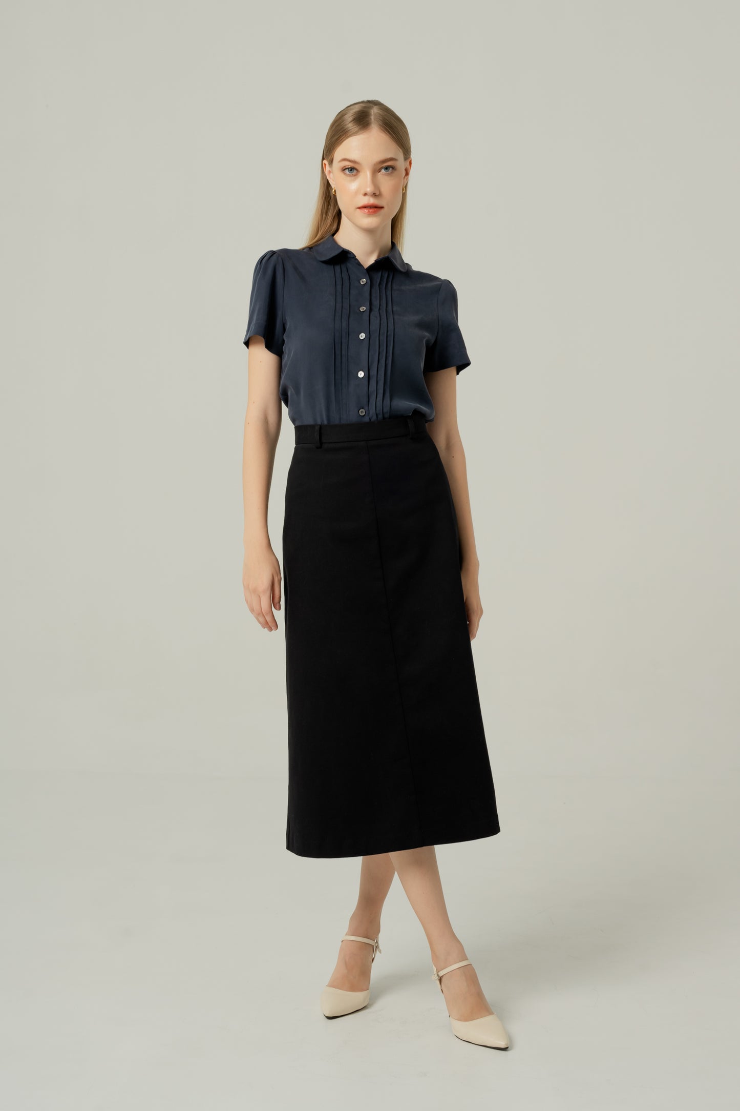 Tailored Cotton-Twill A-line Skirt - Black