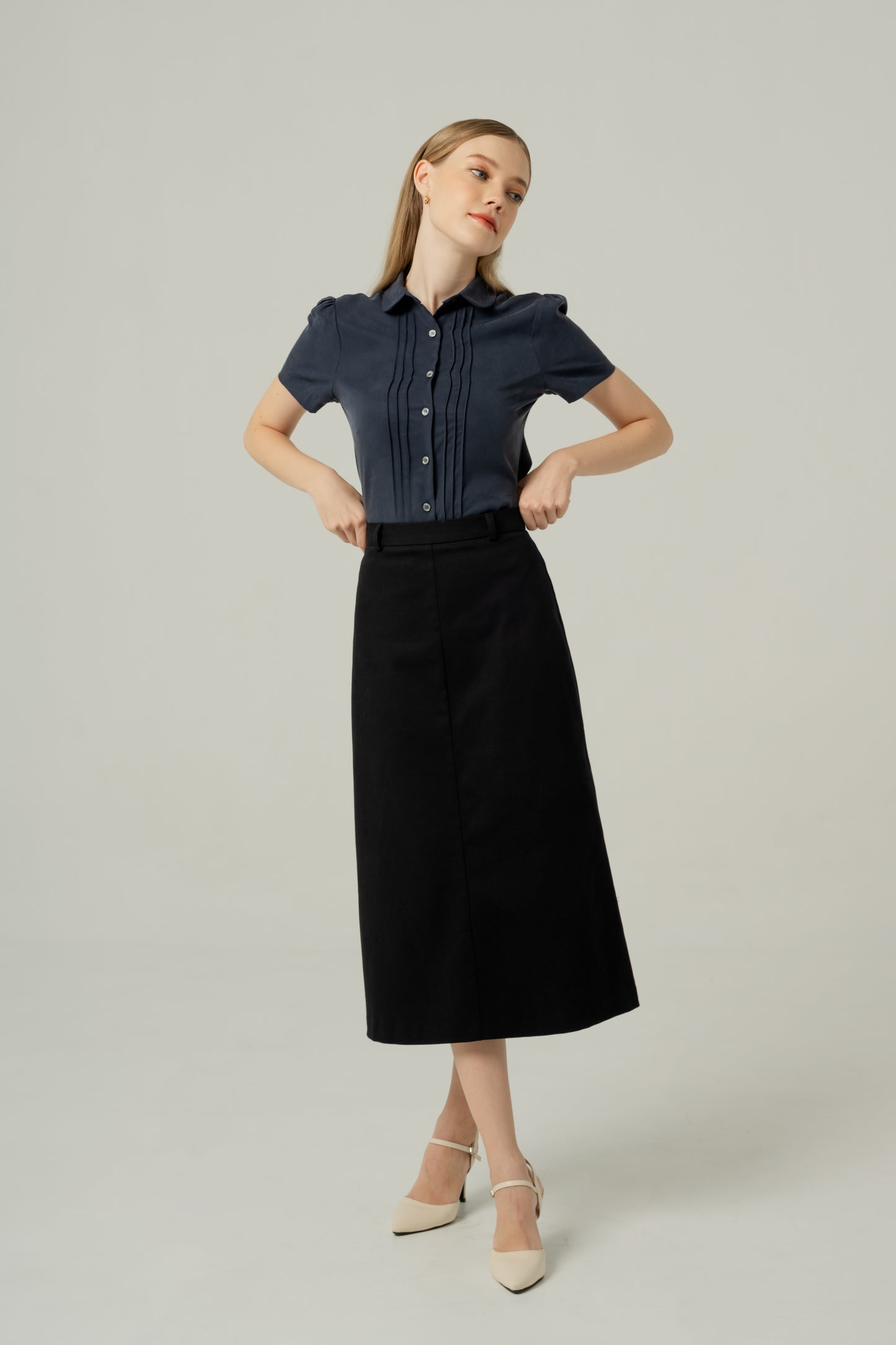 Tailored Cotton-Twill A-line Skirt - Black