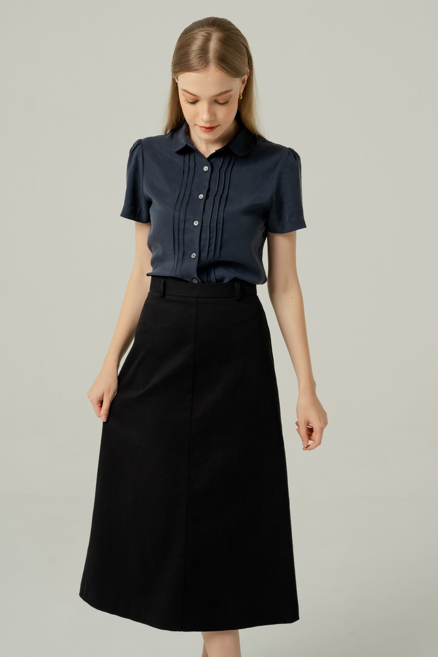 Tailored Cotton-Twill A-line Skirt - Black