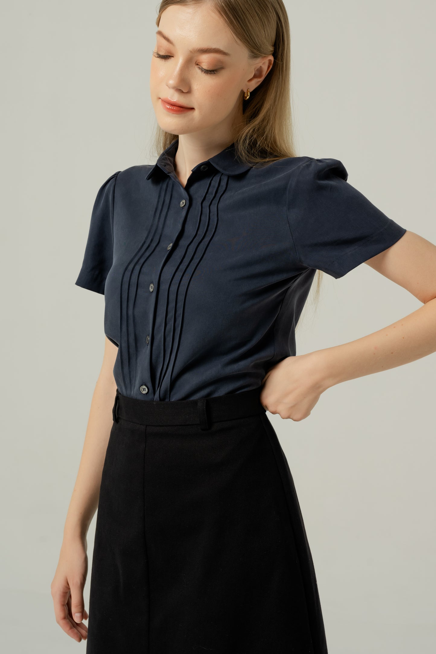 Tailored Cotton-Twill A-line Skirt - Black