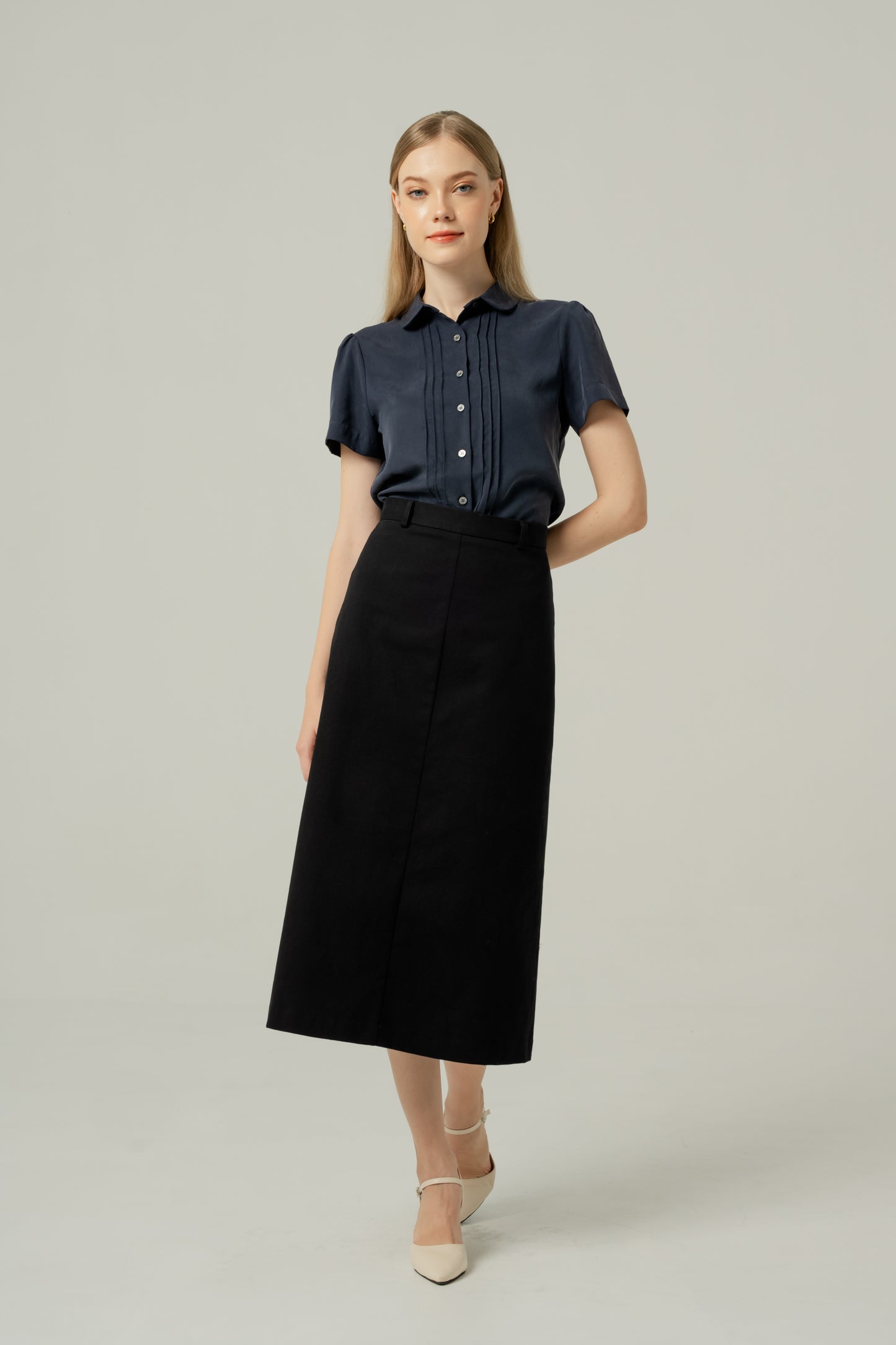 Tailored Cotton-Twill A-line Skirt - Black