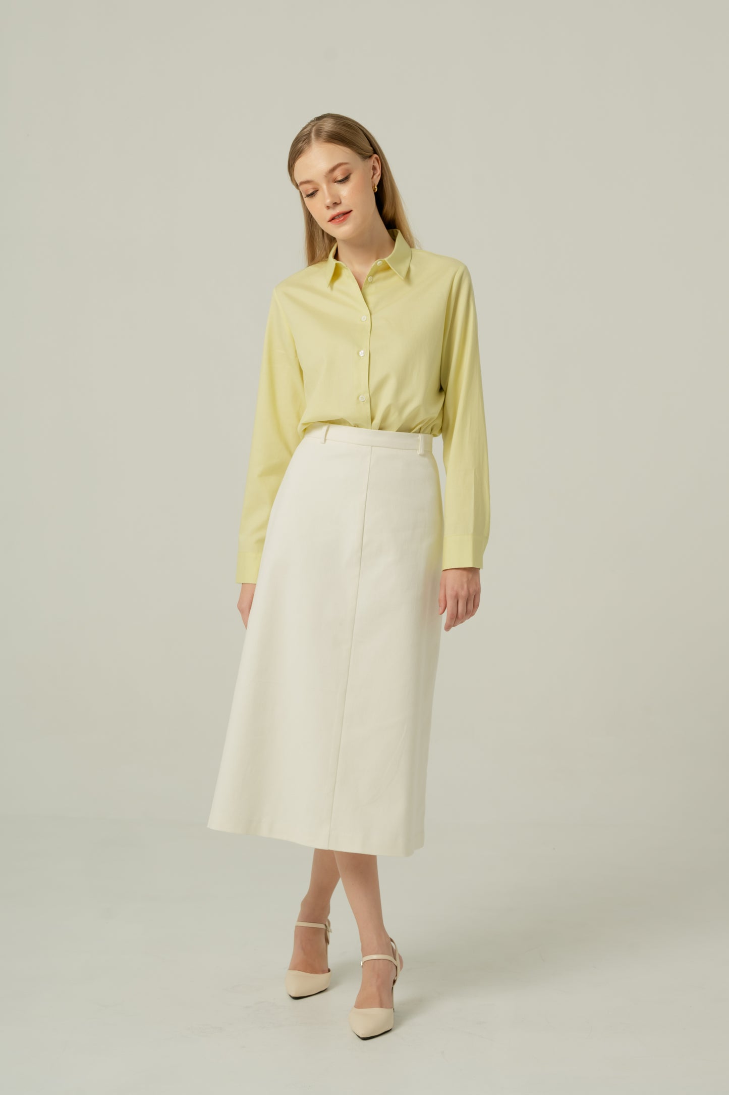 Tailored Cotton-Twill A-line Skirt - White