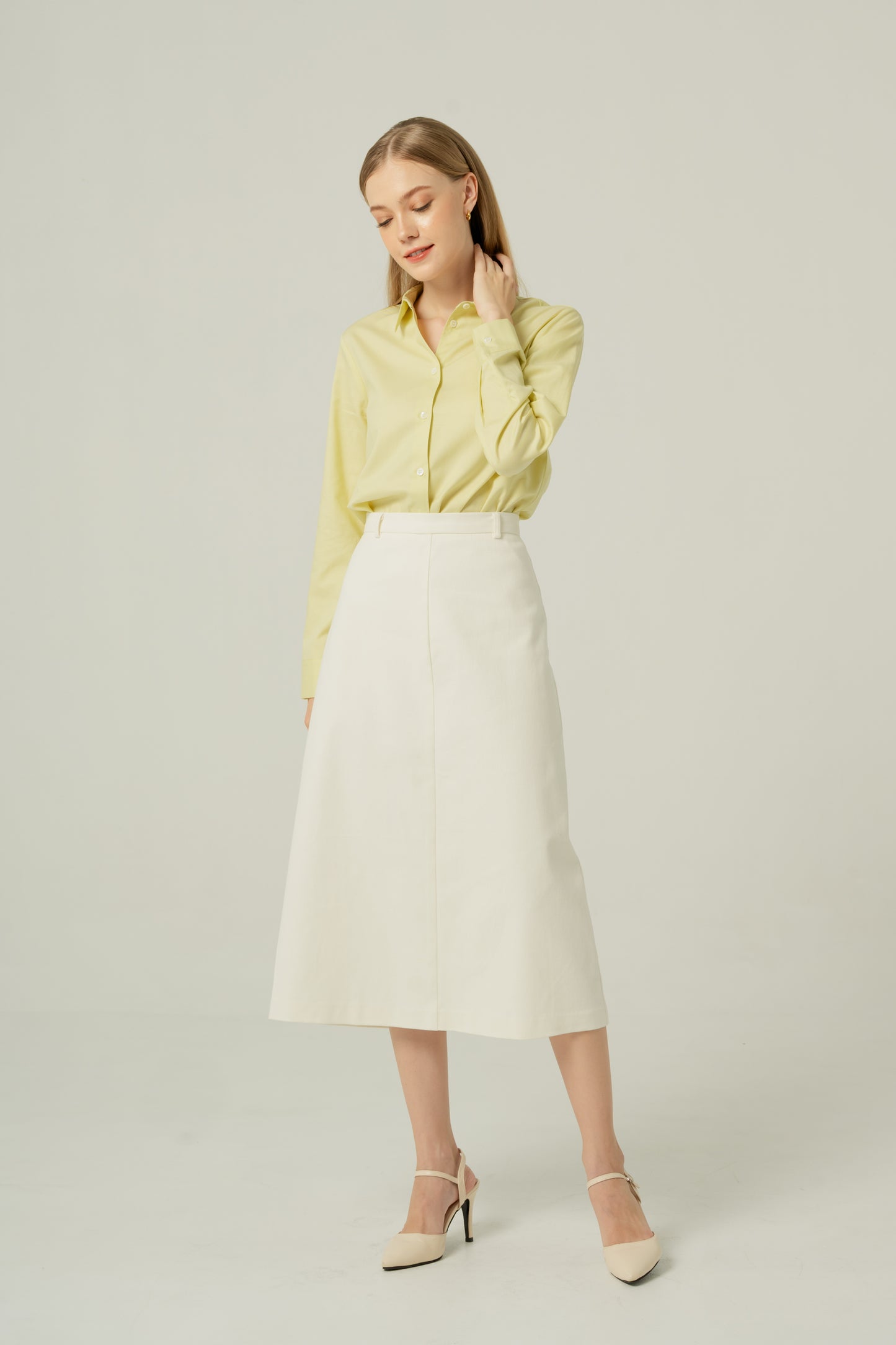 Tailored Cotton-Twill A-line Skirt - White