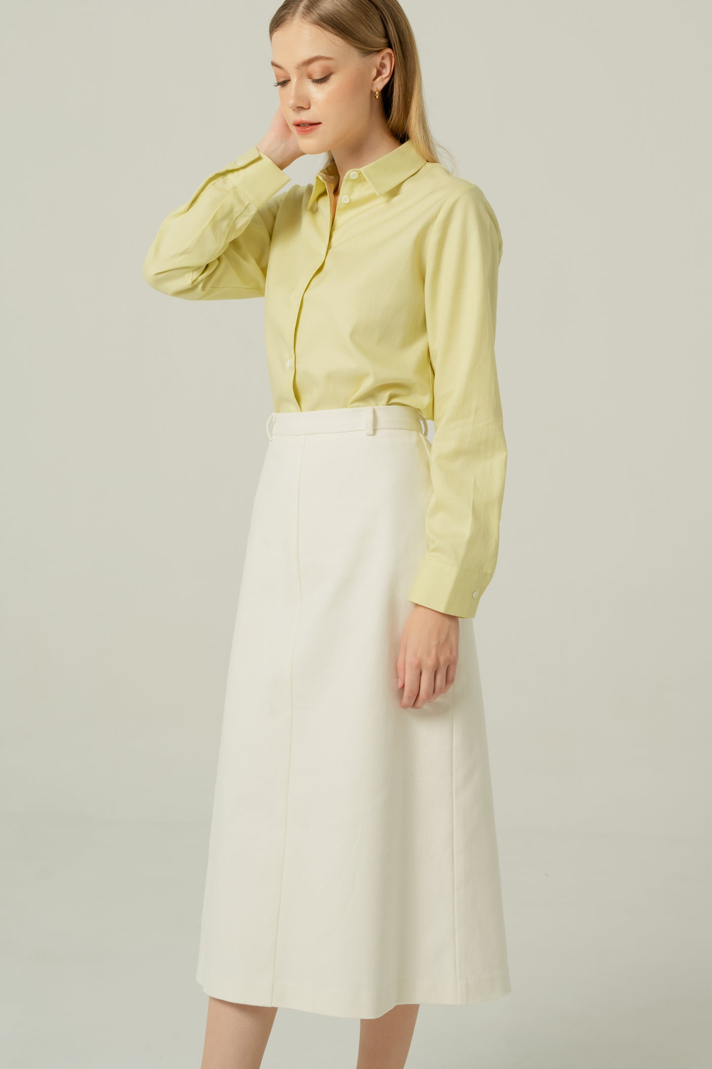 Tailored Cotton-Twill A-line Skirt - White