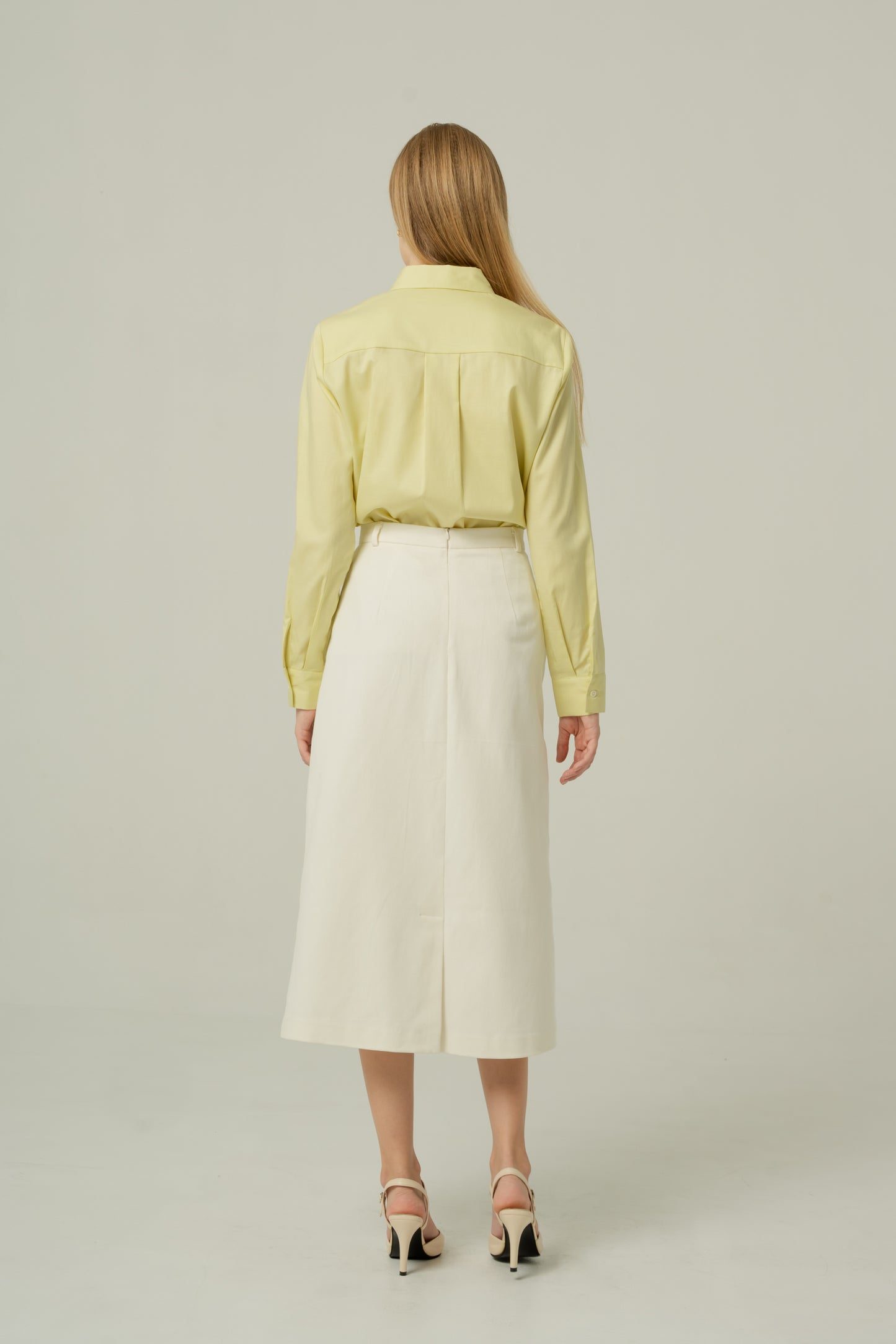 Tailored Cotton-Twill A-line Skirt - White