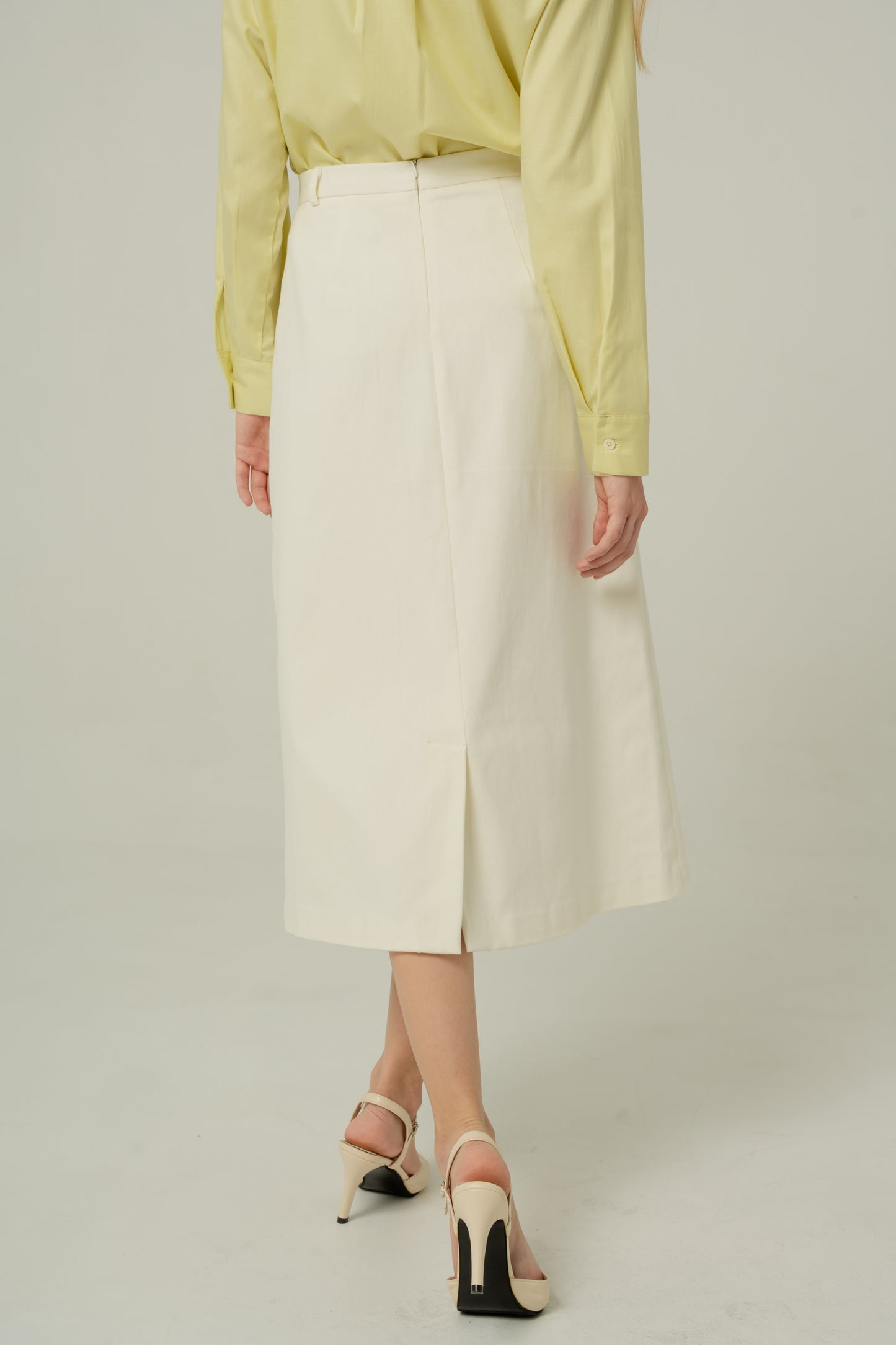 Tailored Cotton-Twill A-line Skirt - White