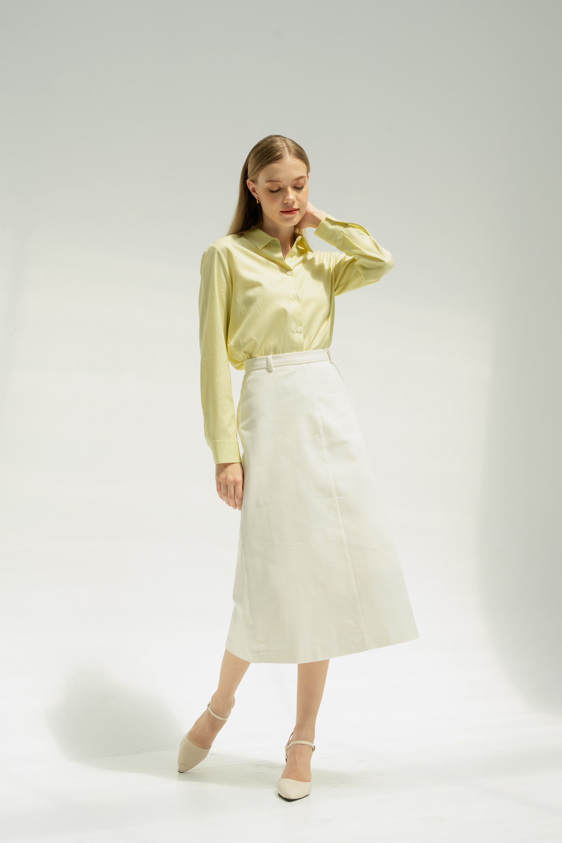 Tailored Cotton-Twill A-line Skirt White – Rosylee - Main Image