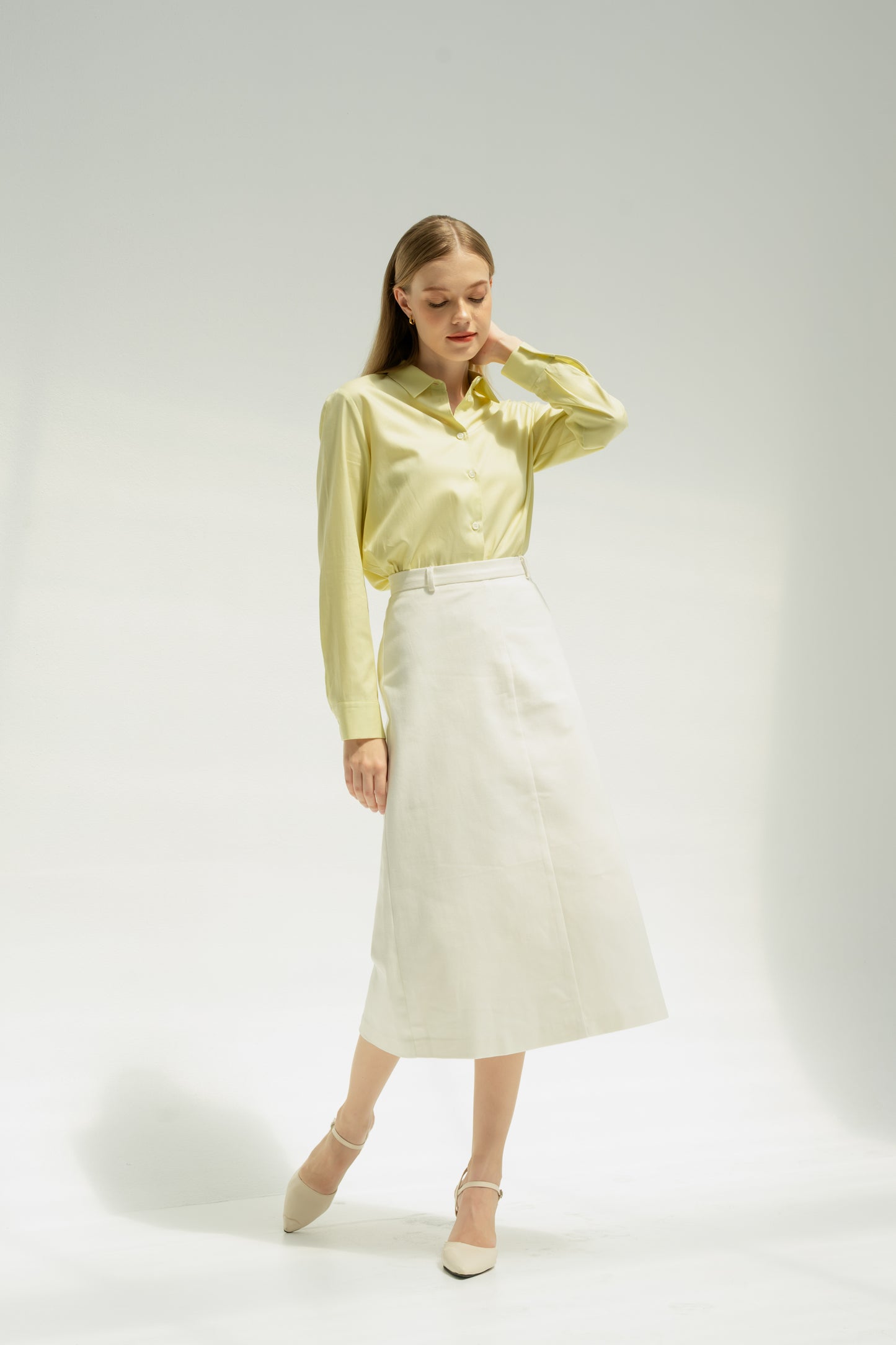 Tailored Cotton-Twill A-line Skirt - White