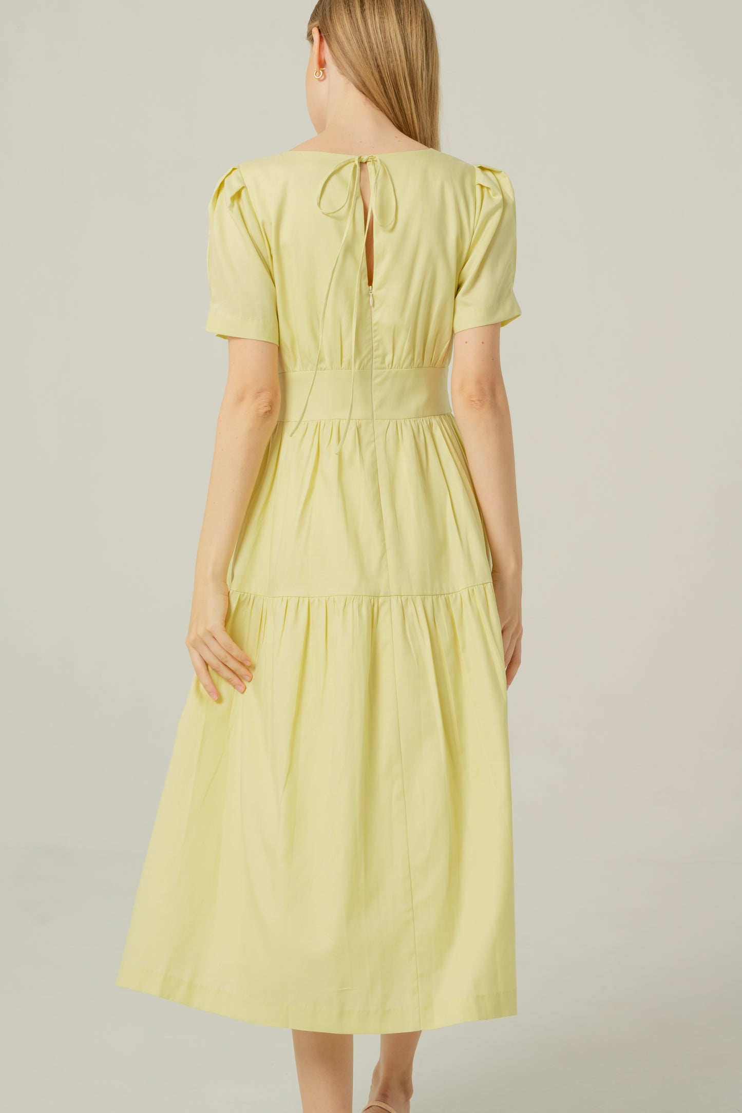 Tencel-Cotton Tie-Back Tiered Dress - Powder Yellow