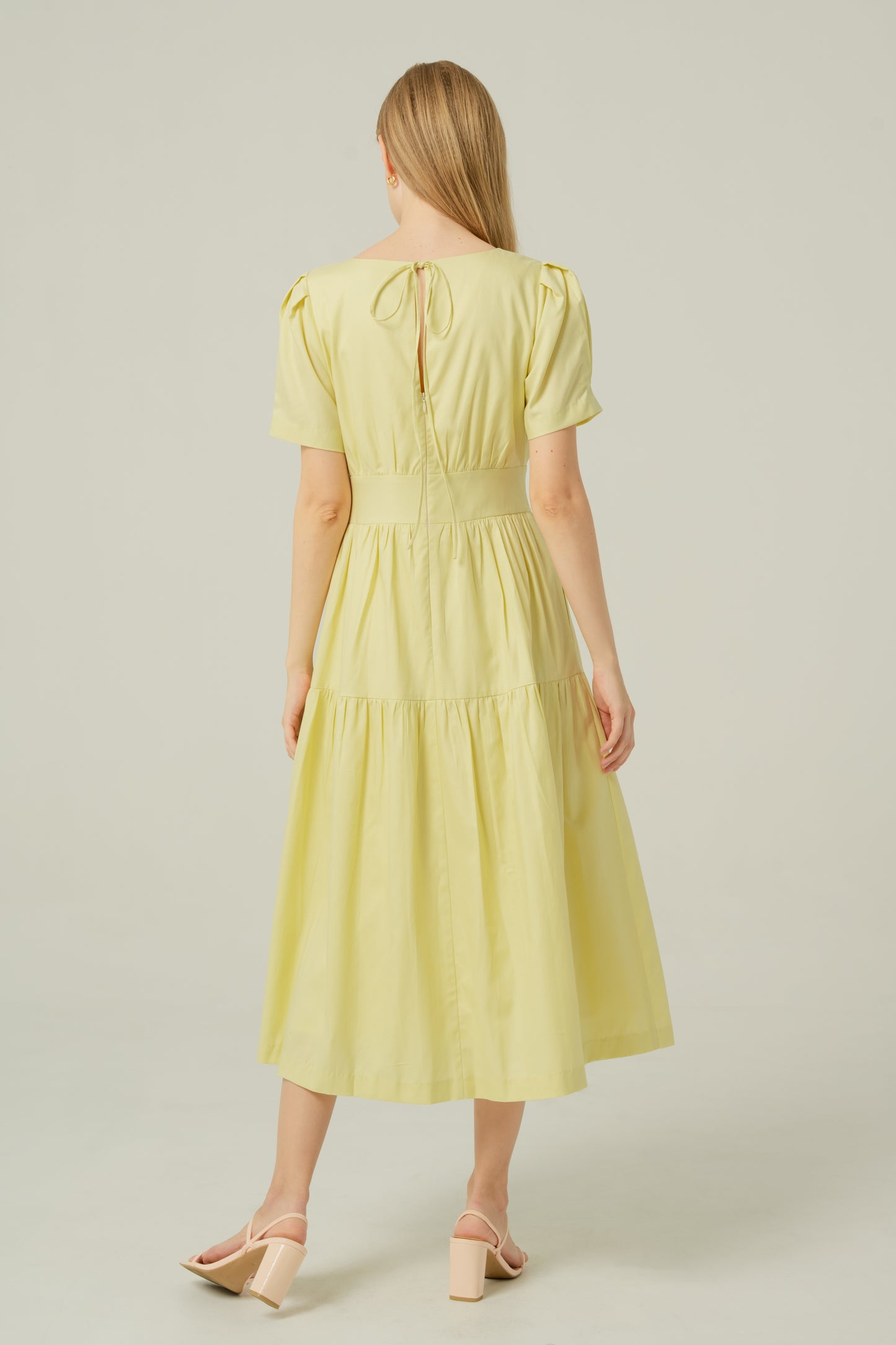 Tencel-Cotton Tie-Back Tiered Dress - Powder Yellow