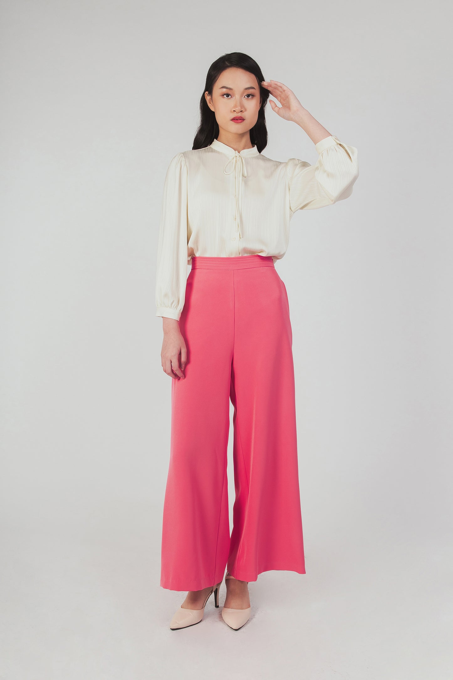 Palazzo Pants With Pleat Detail - Carnation