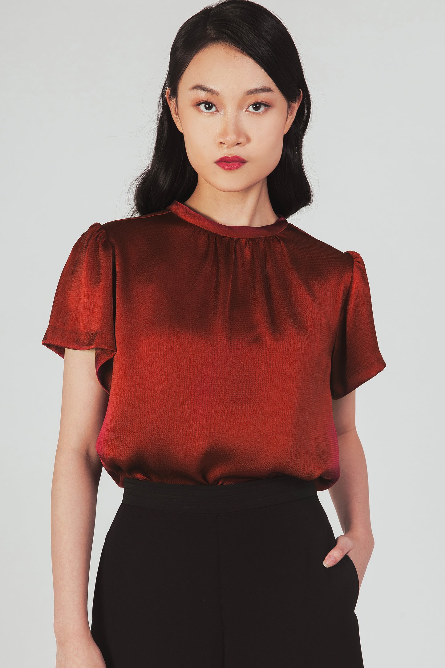 Textured Tie-back Blouse - Garnet