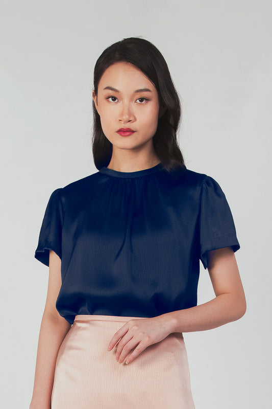 Textured Tie-back Blouse - Navy