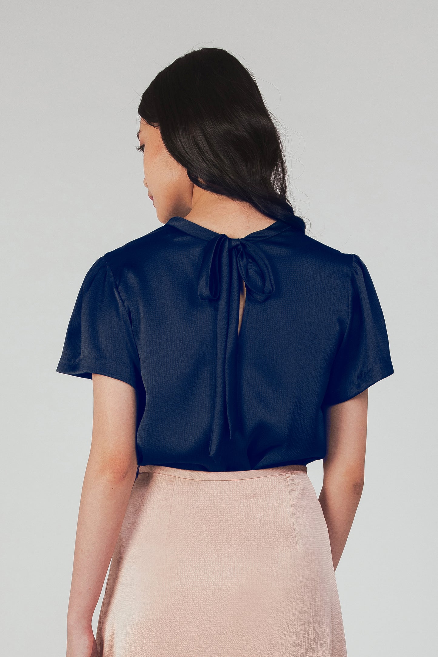 Textured Tie-back Blouse - Navy